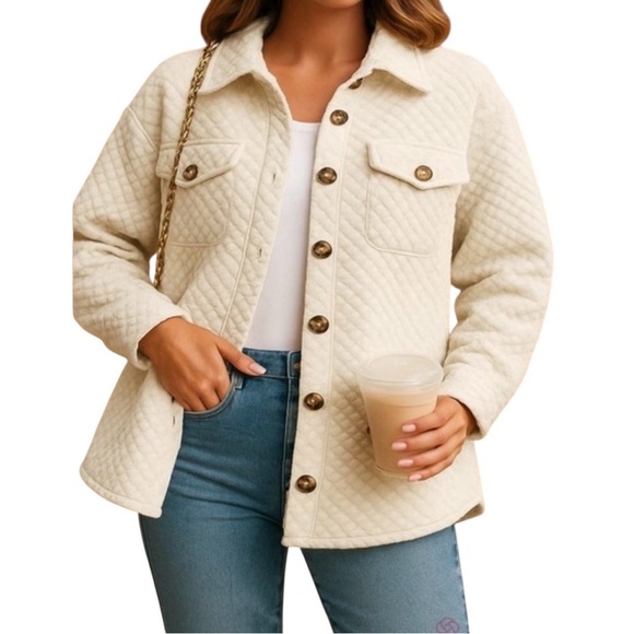 Jackets & Blazers - White Quilted Blazer with Relaxed Fit